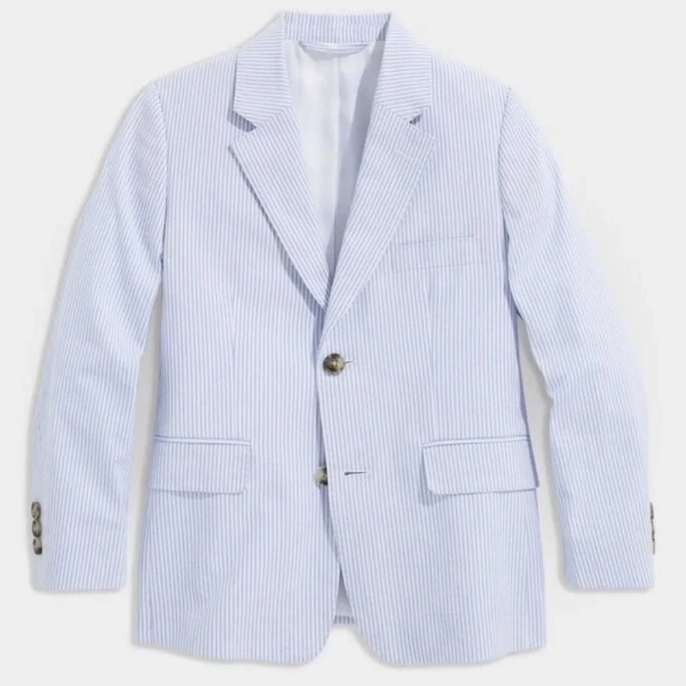 Vineyard Vines Boy Seersucker Bayside Blue Striped Blazer Jacket 18 Preppy Boat
